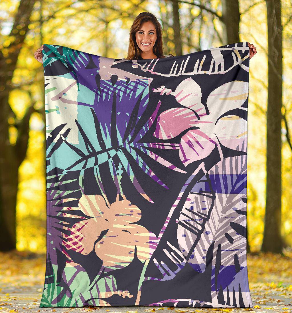 Colorful Tropical Leaves Pattern, Exotic Plants Premium Blanket - Top Content | POD Collection | Free Shipping