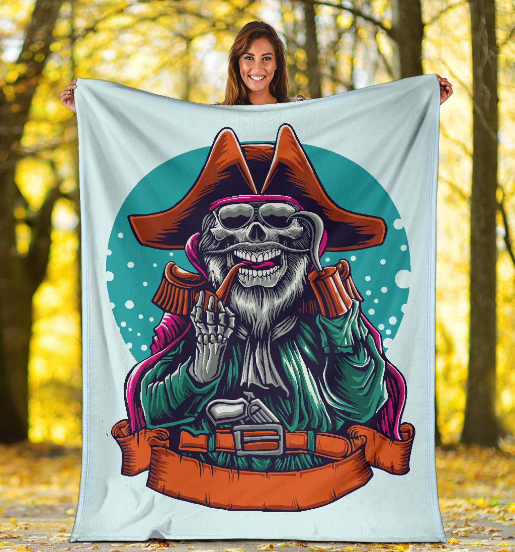 Pirate Skeleton, Smoking Skull Head Premium Blanket - Top Content | POD Collection | Free Shipping