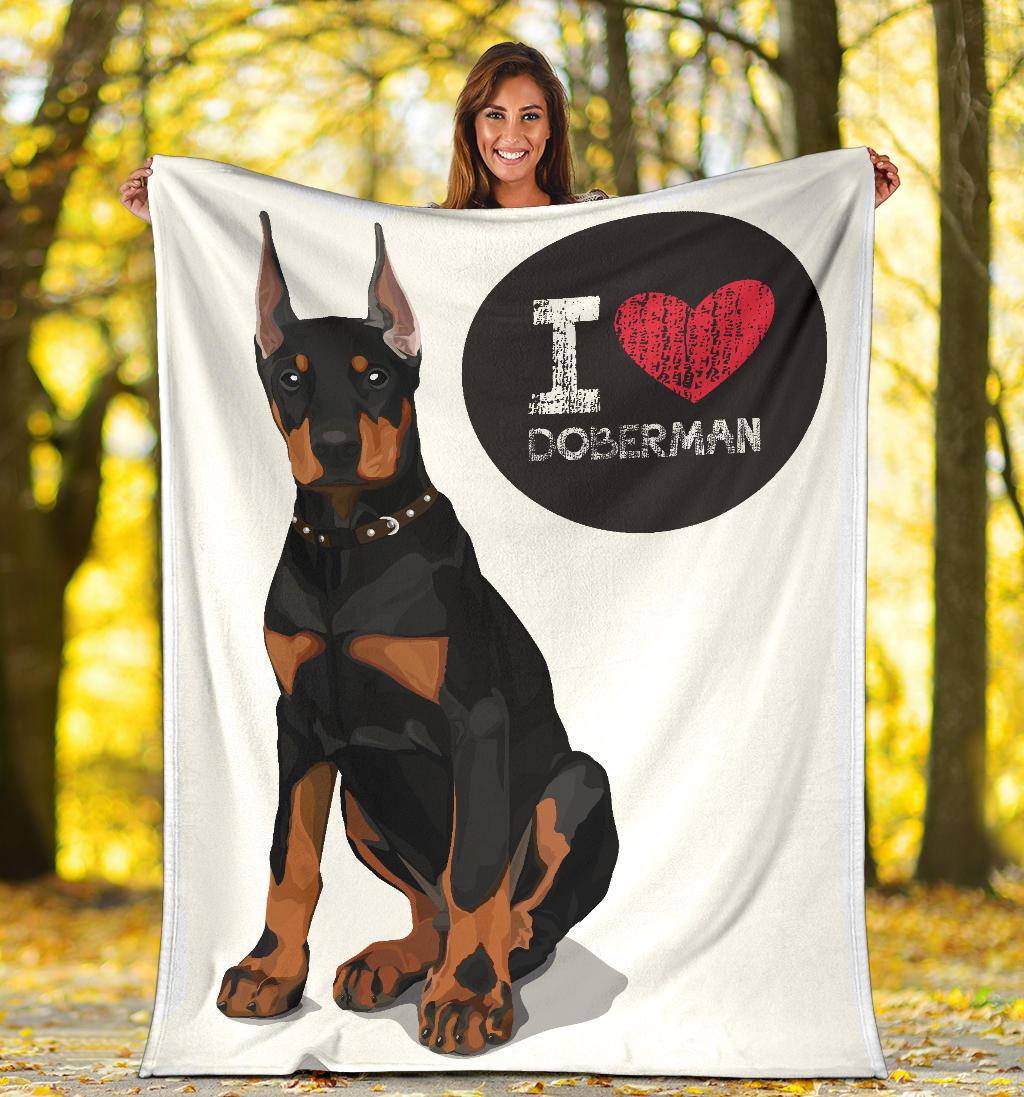 I Love Doberman, Cute Dog Cartoon Illustration Premium Blanket - Top Content | POD Collection | Free Shipping