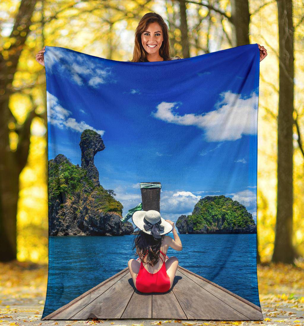 Thailand Island Girl Boat View Premium Blanket - Top Content | POD Collection | Free Shipping