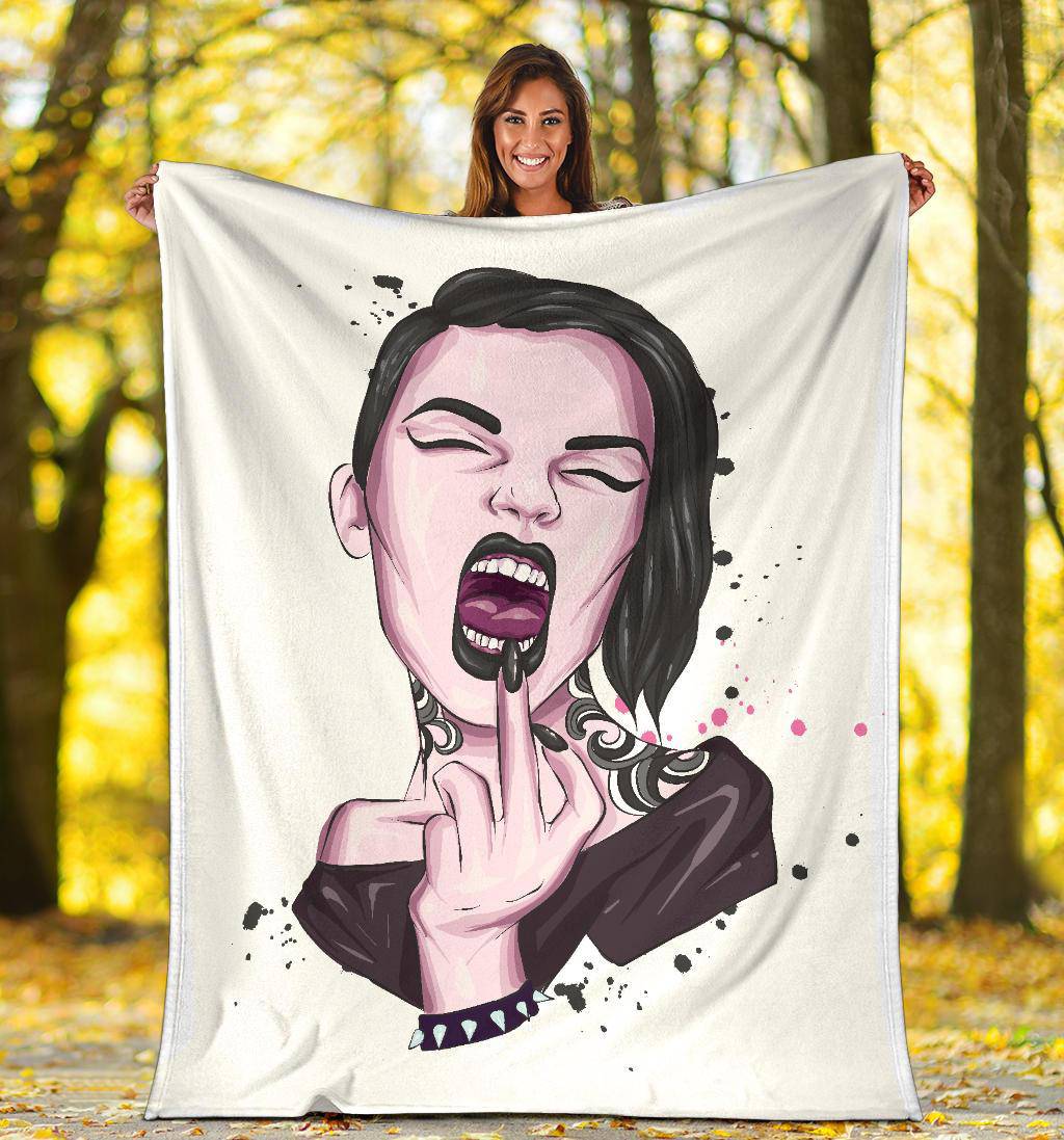 Premium Blanket Middle Finger Punk Girl Illustration - Top Content | POD Collection | Free Shipping