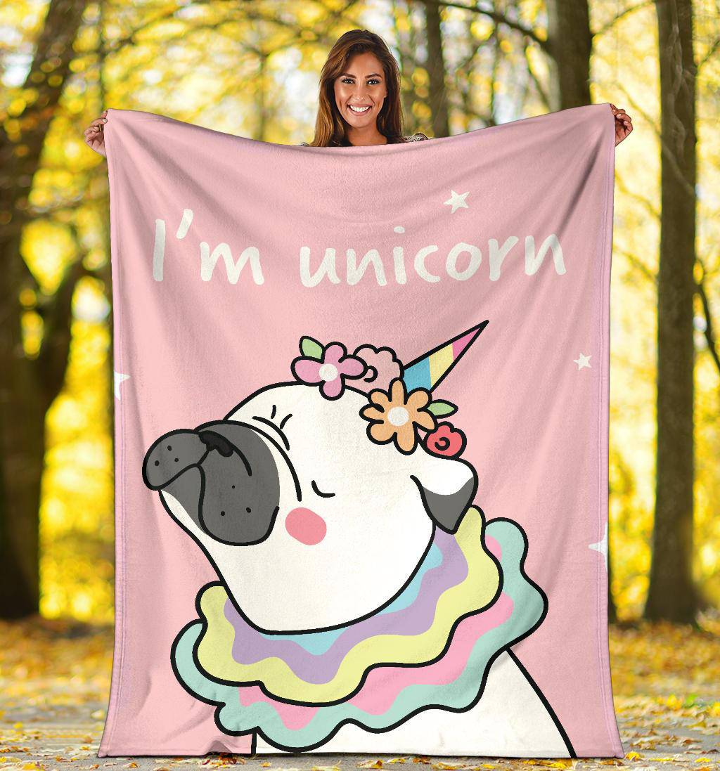 Pug Dog Unicorn and Wreath on the head Cartoon Premium Blanket - Top Content | POD Collection | Free Shipping