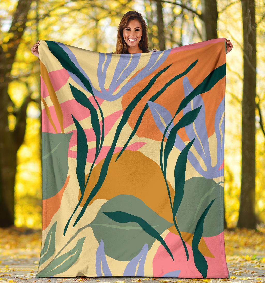 Colorful Leaves Plant Jungle Green Premium Blanket - Top Content | POD Collection | Free Shipping