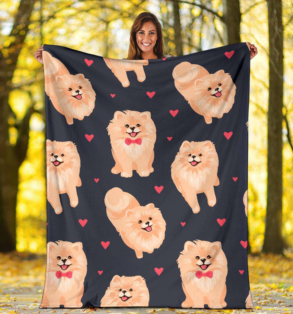 Pomeranian Spitz Puppy Cartoon Pattern Background Premium Blanket - Top Content | POD Collection | Free Shipping