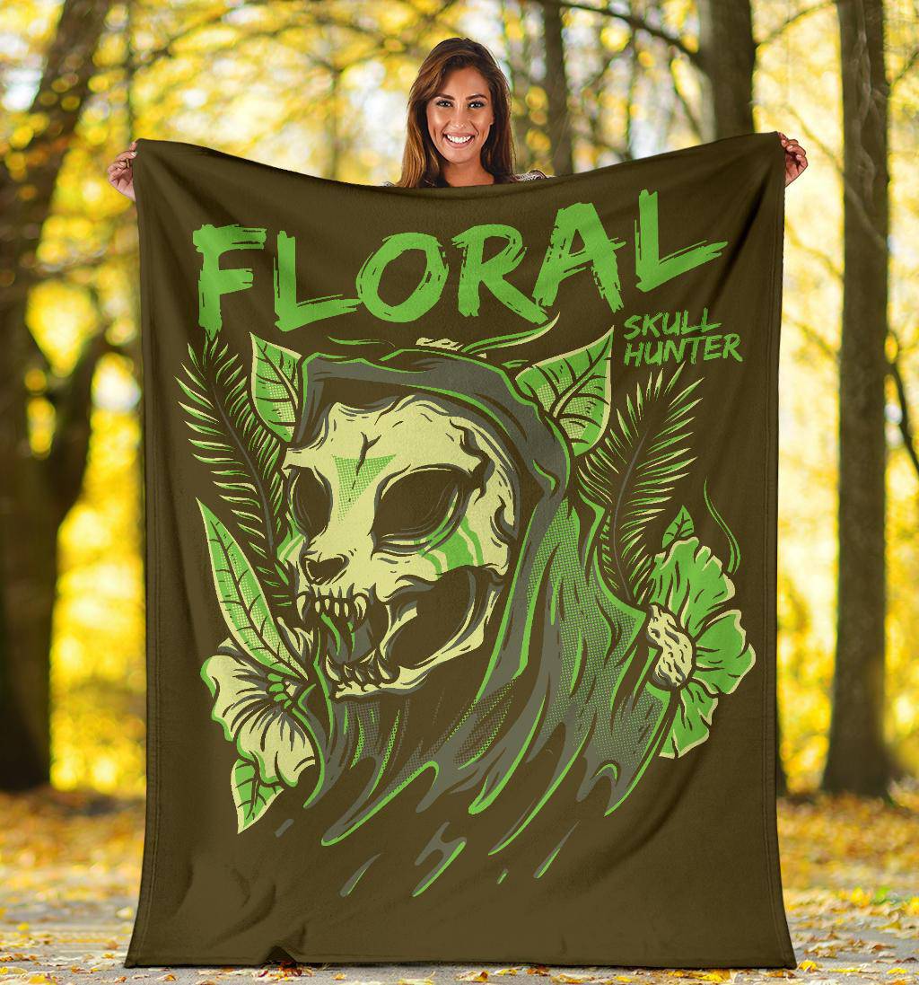 Funny Floral Skull Hunter Cartoon Premium Blanket - Top Content | POD Collection | Free Shipping