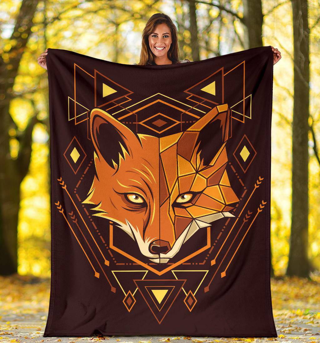 Ornamental Art Fox Head Geometry Premium Blanket - Top Content | POD Collection | Free Shipping