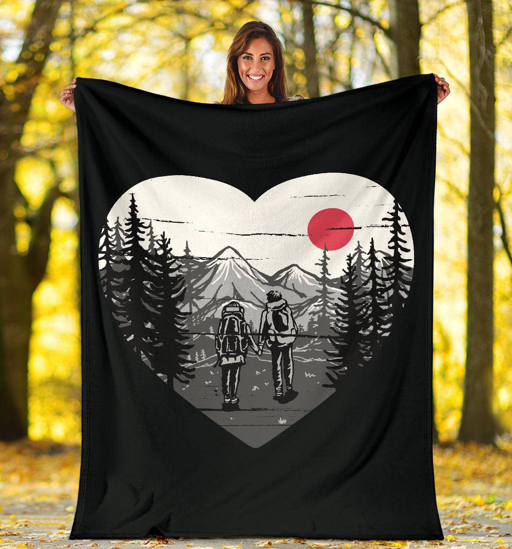 Premium Blanket Love Couple Drawing Nature Hiking Journey Cartoon - Top Content | POD Collection | Free Shipping