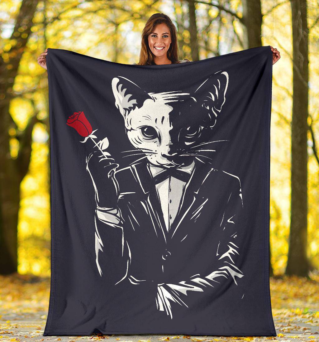 Mafia Gangster Cat Holding Red Rose Premium Blanket - Top Content | POD Collection | Free Shipping