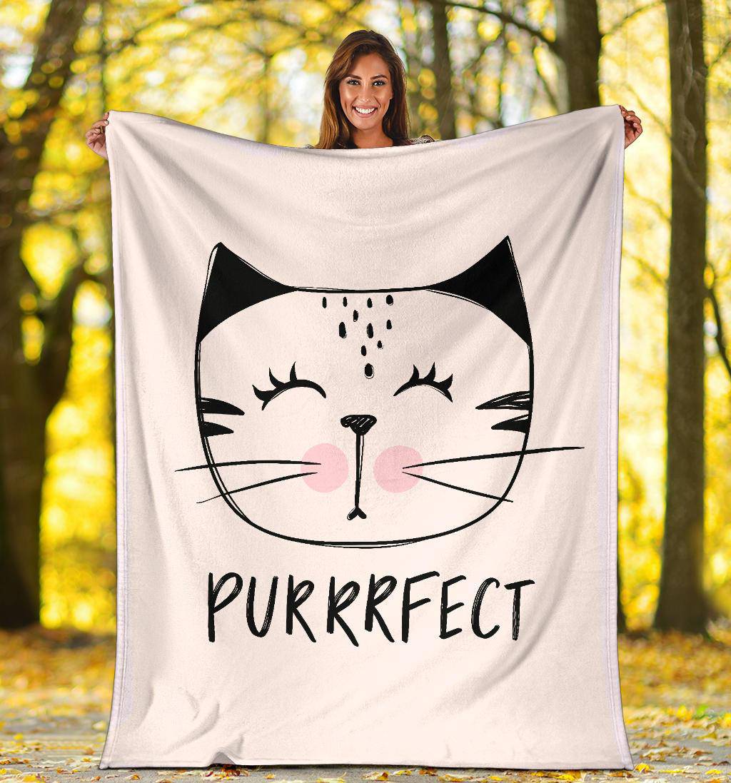 Purrrfect Cute Cat Drawing Illustration Premium Blanket - Top Content | POD Collection | Free Shipping