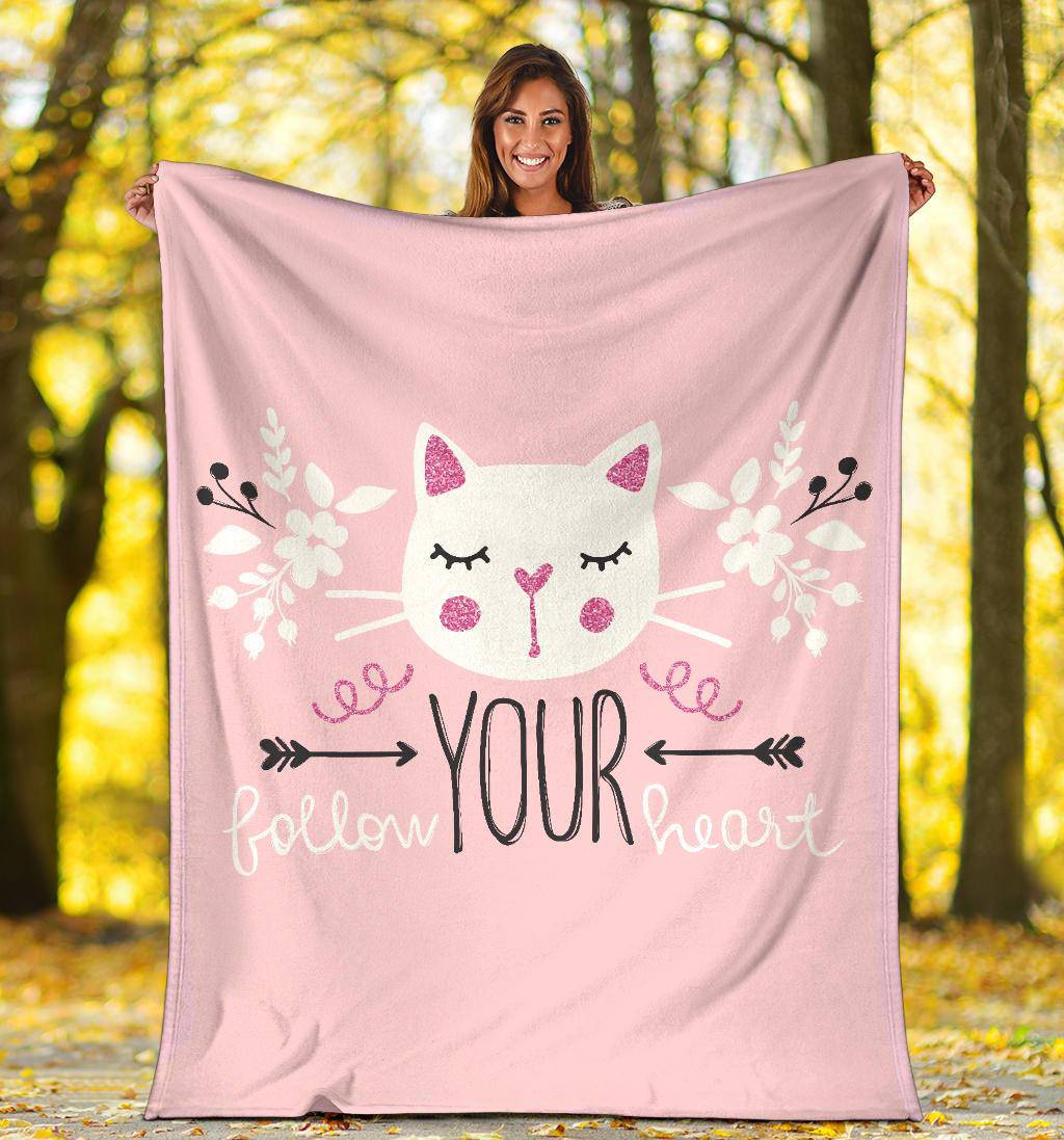 Girly Cute Cat Vector Illustration Premium Blanket, Follow Your Heart - Top Content | POD Collection | Free Shipping