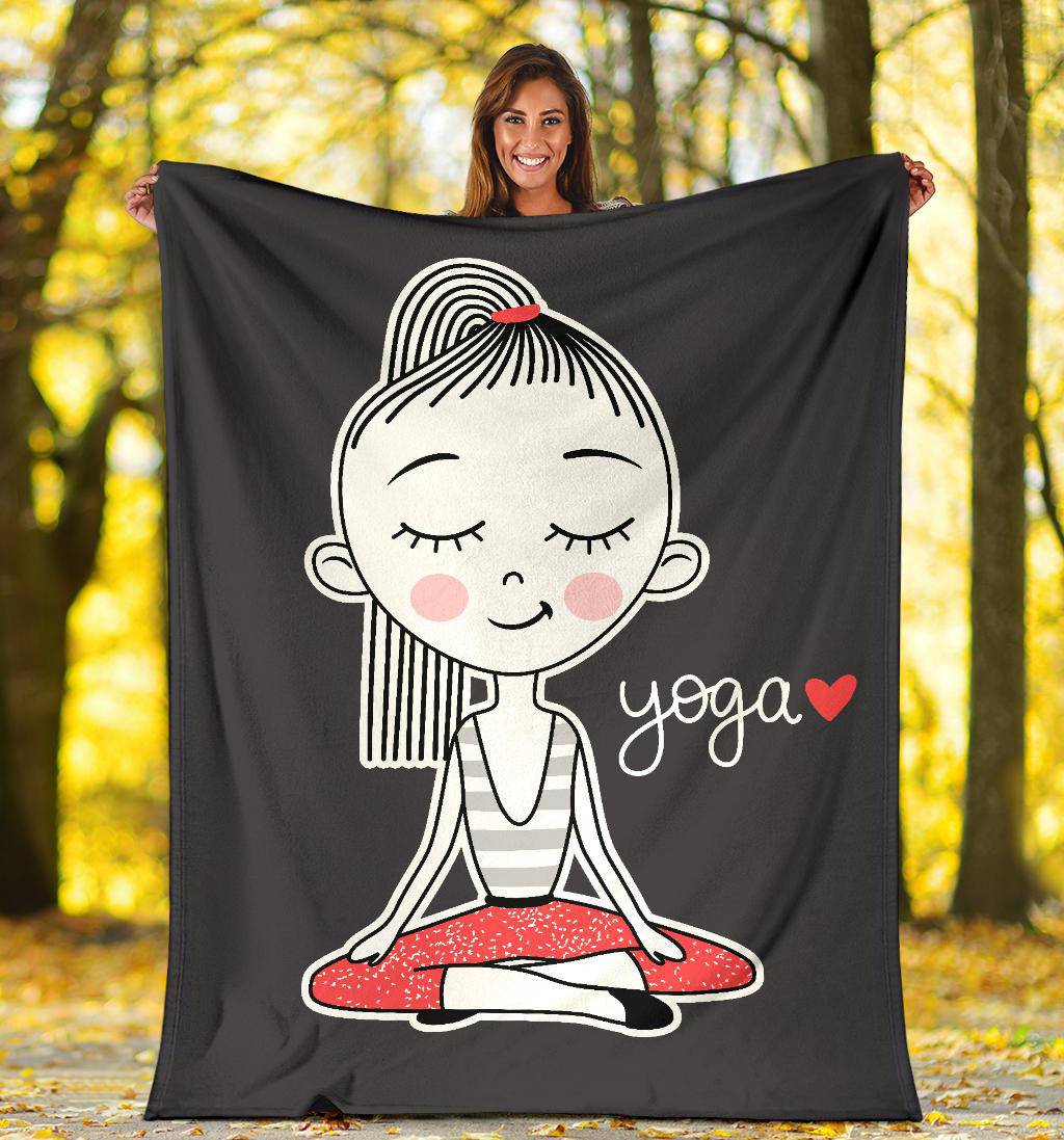 I Love Yoga, Cut Girl Doing Yoga, Lotus Position Cartoon Premium Blanket - Top Content | POD Collection | Free Shipping