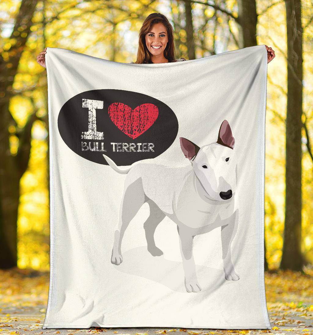 I Love Bull Terrier, Cute Dog Cartoon Illustration Premium Blanket - Top Content | POD Collection | Free Shipping