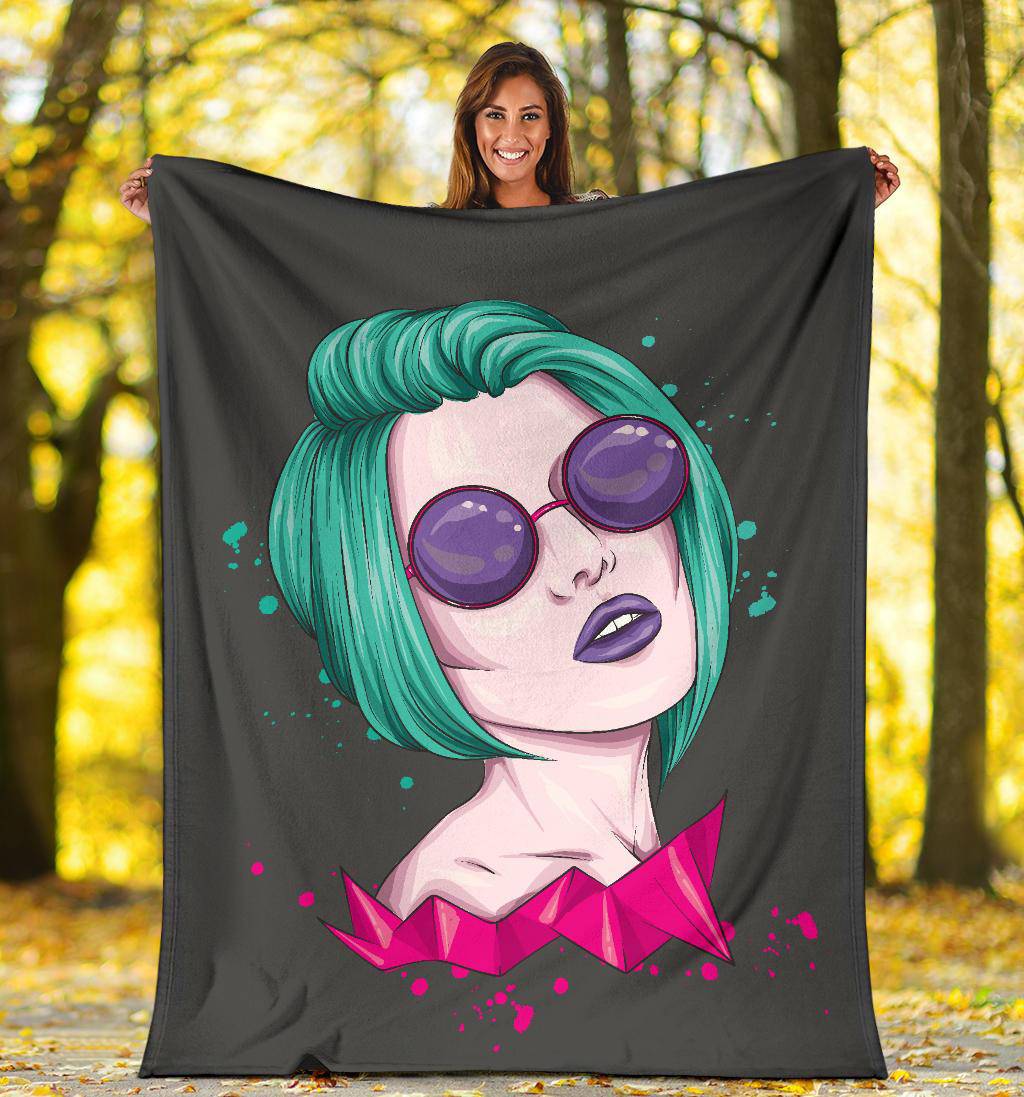 Premium Blanket Beatiful Short Hair Girl Illustration - Top Content | POD Collection | Free Shipping