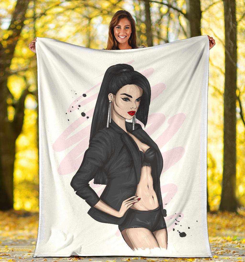 Premium Blanket Beautiful Red Lips Model Girl Vector - Top Content | POD Collection | Free Shipping