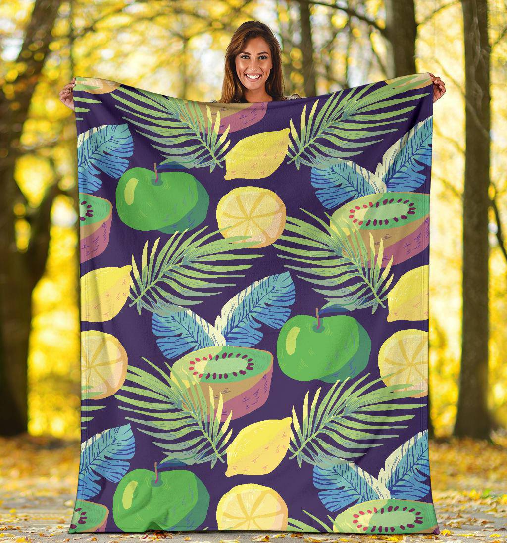 Lemon Kiwi Apple Fruits Pattern Premium Blanket - Top Content | POD Collection | Free Shipping