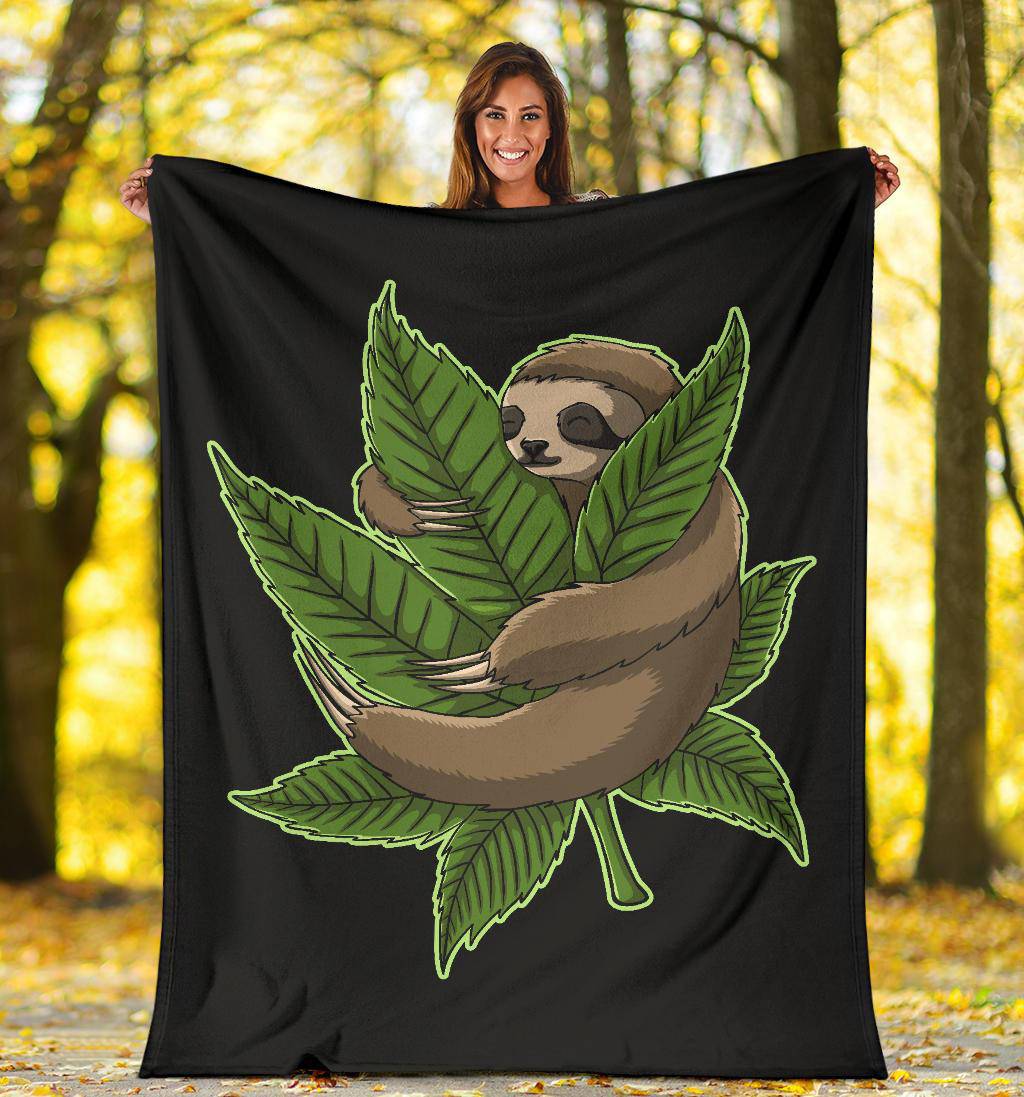 Sloth Hugging Green Cannabis Leaf Premium Blanket - Top Content | POD Collection | Free Shipping