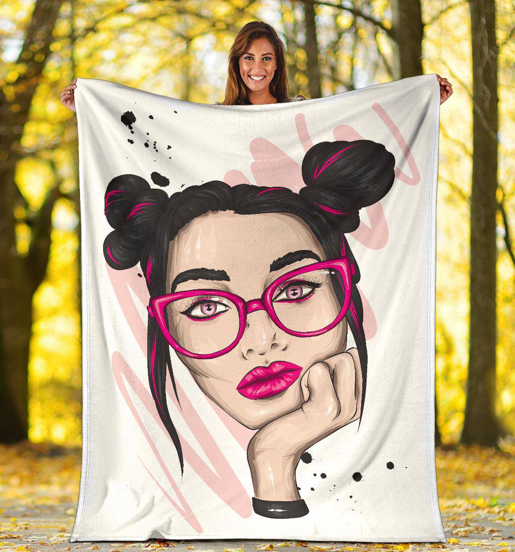 Beautiful Big Glasses Girl Premium Blanket - Top Content | POD Collection | Free Shipping