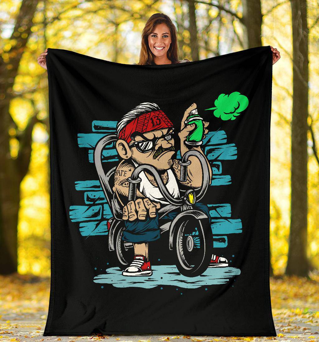 Bicycle Gangster Cool Hand Drawn Graffiti Illustration Premium Blanket - Top Content | POD Collection | Free Shipping