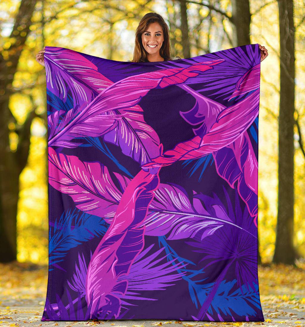 Pink Purple Banana Leaves Palm Tree Premium Blanket - Top Content | POD Collection | Free Shipping