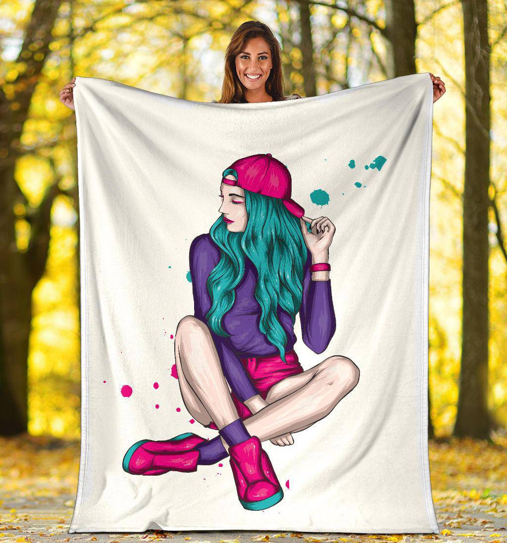 Premium Blanket Cool Colorful Girl Cap and Shorts Illustration - Top Content | POD Collection | Free Shipping