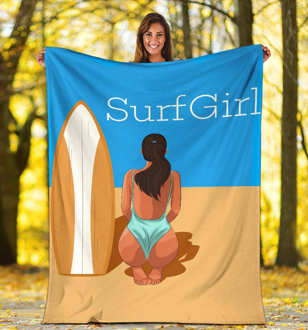 Surf Girl Beach Sand Cartoon Premium Blanket - Top Content | POD Collection | Free Shipping