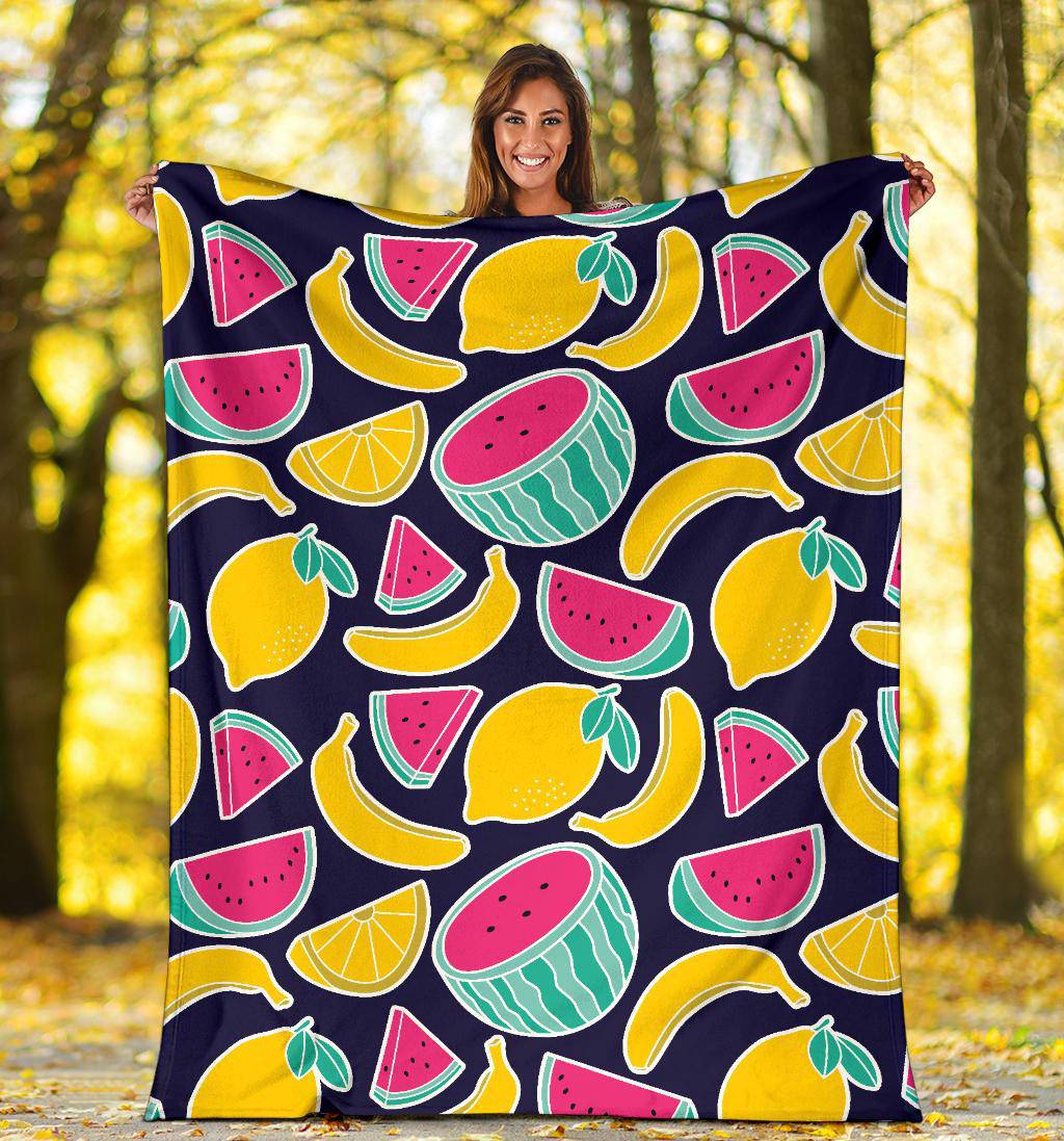 Fruits Banana Watermelon Lemon Colourful Pattern Premium Blanket - Top Content | POD Collection | Free Shipping