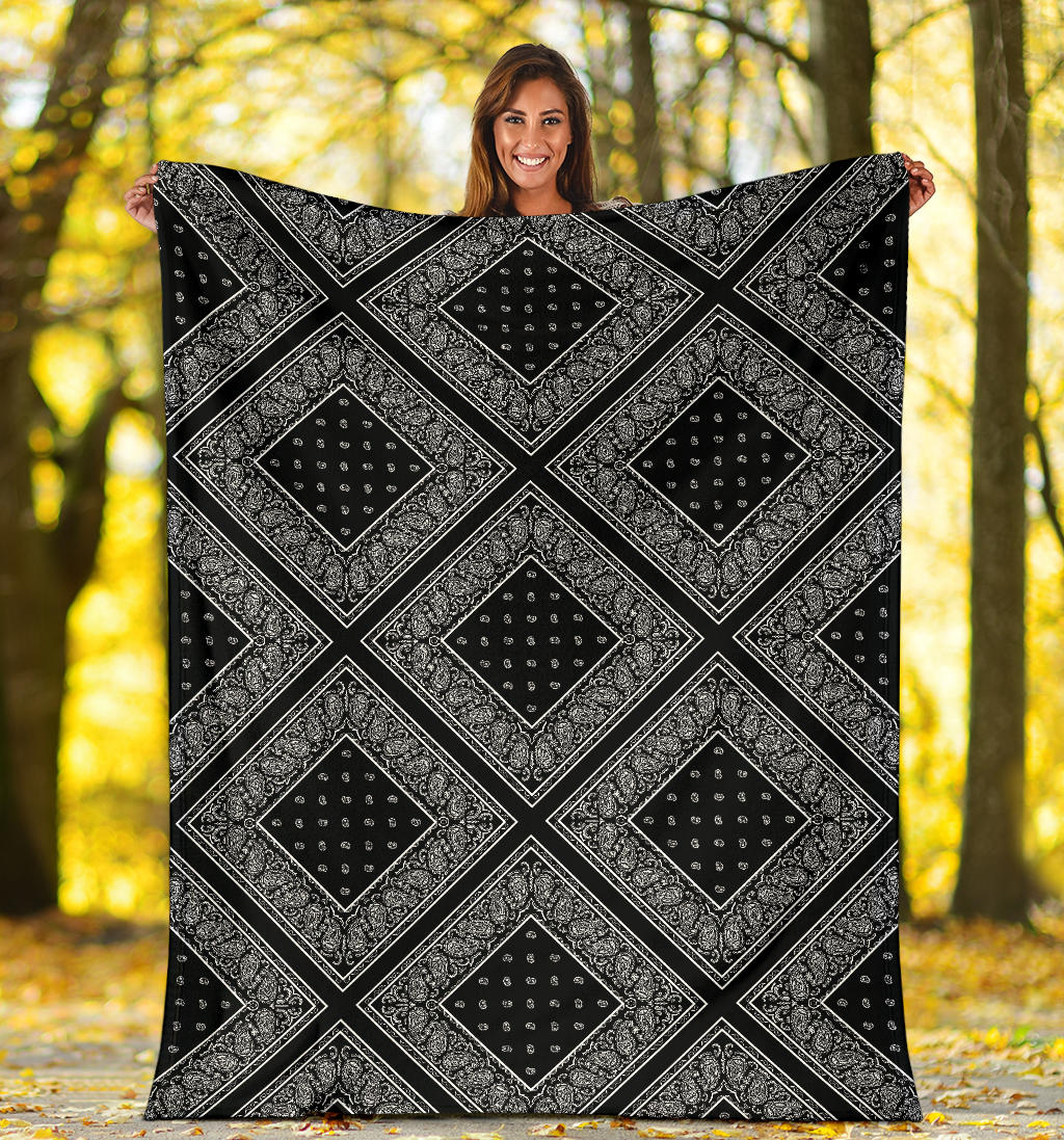 Ultra Plush Black Bandana Patch Throw Blanket