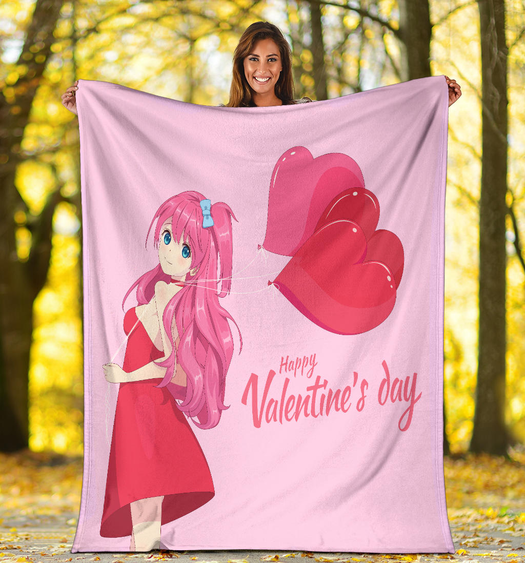 Happy Valentines Anime Style Blanket