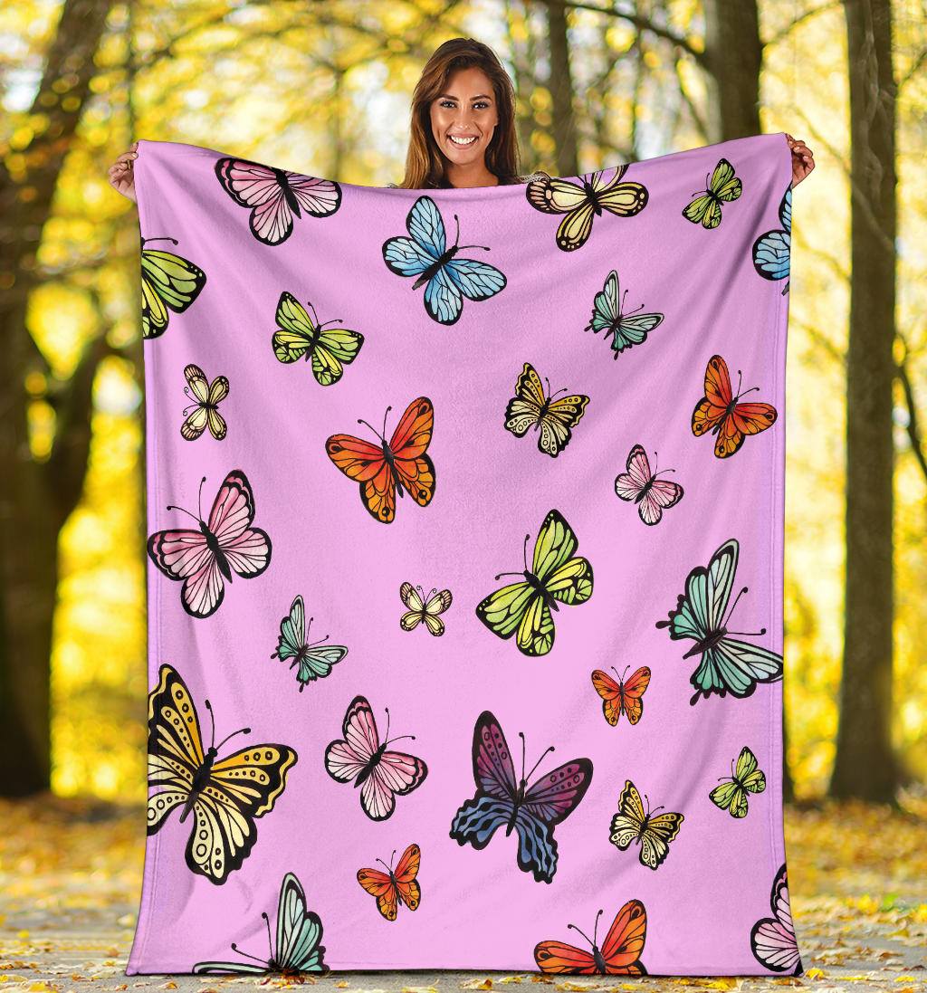 colorful butterflies collection pink blanket - Top Content | POD Collection | Free Shipping