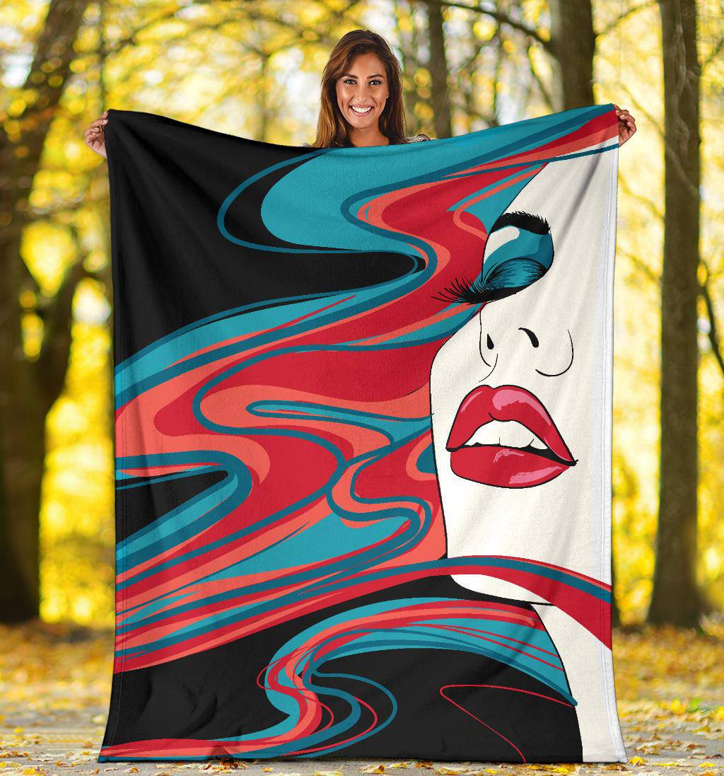 Make Up Face Human Cartoon Red Lips Premium Blanket - Top Content | POD Collection | Free Shipping