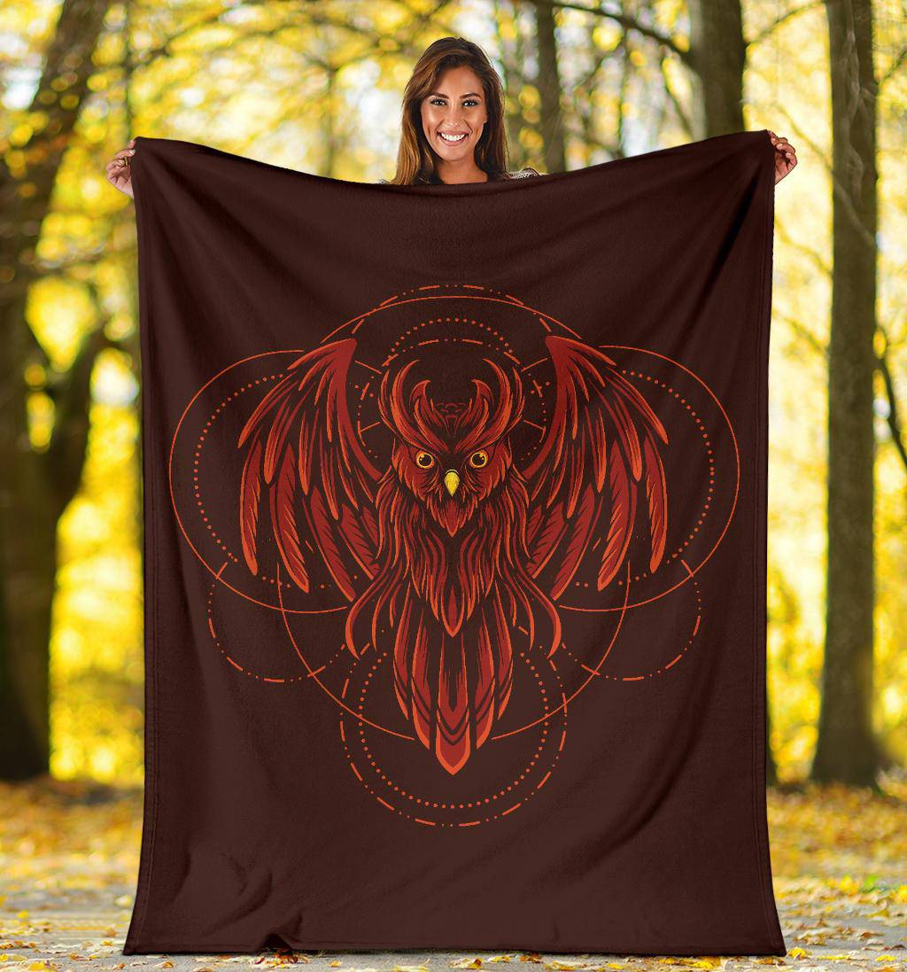 Red Owl Geometric Cartoon Style Premium Blanket - Top Content | POD Collection | Free Shipping