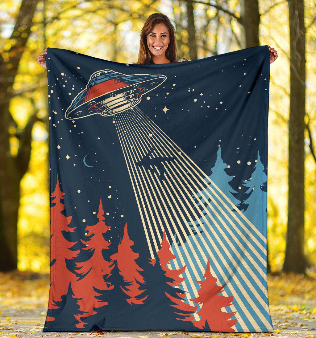 UFO Man Abduction Alien Space Ship Night Premium Blanket - Top Content | POD Collection | Free Shipping