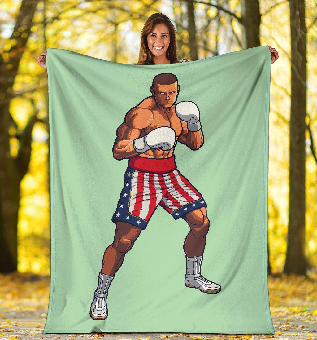 Boxing Fighter USA Flag Cartoon Premium Blanket - Top Content | POD Collection | Free Shipping