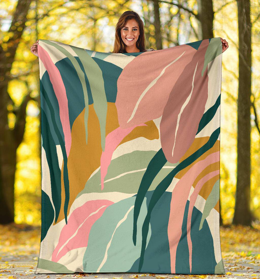 Colorful Leaves Plant Green Hand Drawn Premium Blanket - Top Content | POD Collection | Free Shipping