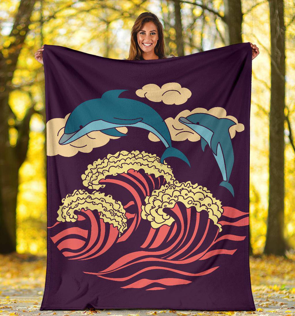 Dolphins in the Sea Purple Premium Blanket - Top Content | POD Collection | Free Shipping