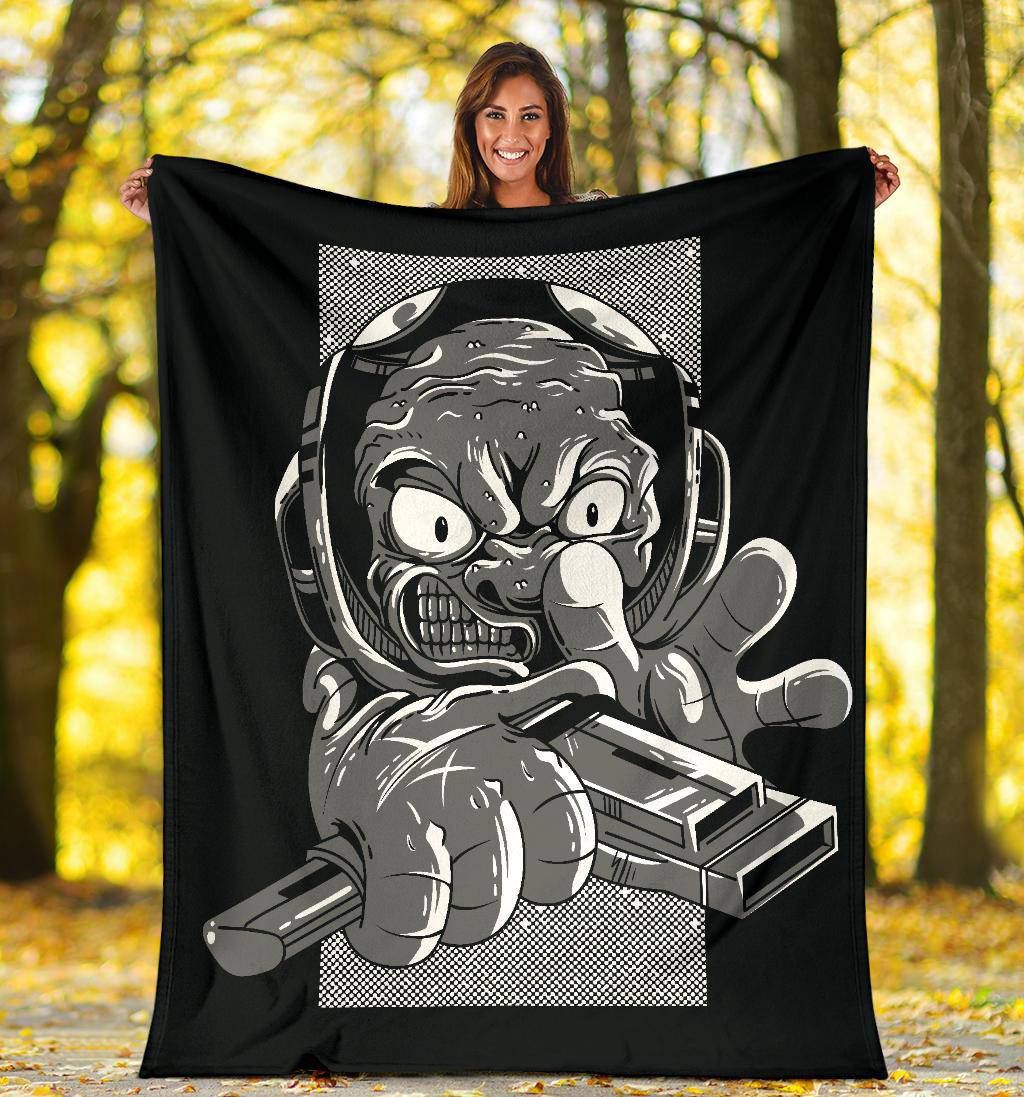 Angry Alien B&W Art Cartoon Premium Blanket - Top Content | POD Collection | Free Shipping