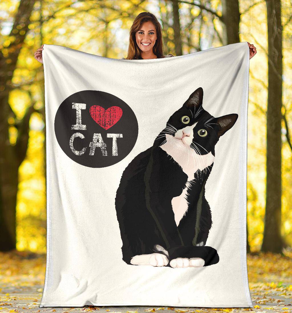 I Love My Cat, Cute Cartoon Illustration Premium Blanket - Top Content | POD Collection | Free Shipping