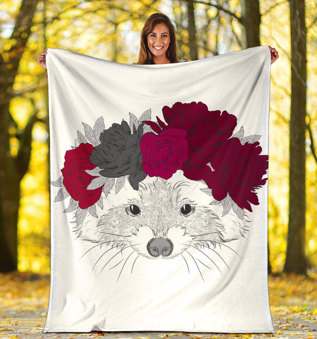 Beautiful Racoon Wreath with Flowers on head Premium Blanket - Top Content | POD Collection | Free Shipping