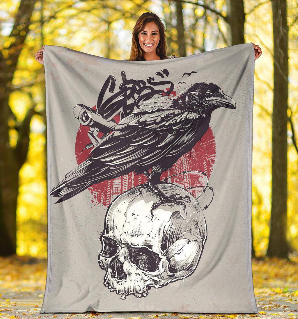 Premium Blanket Skull Raven Background Cool Drawing - Top Content | POD Collection | Free Shipping