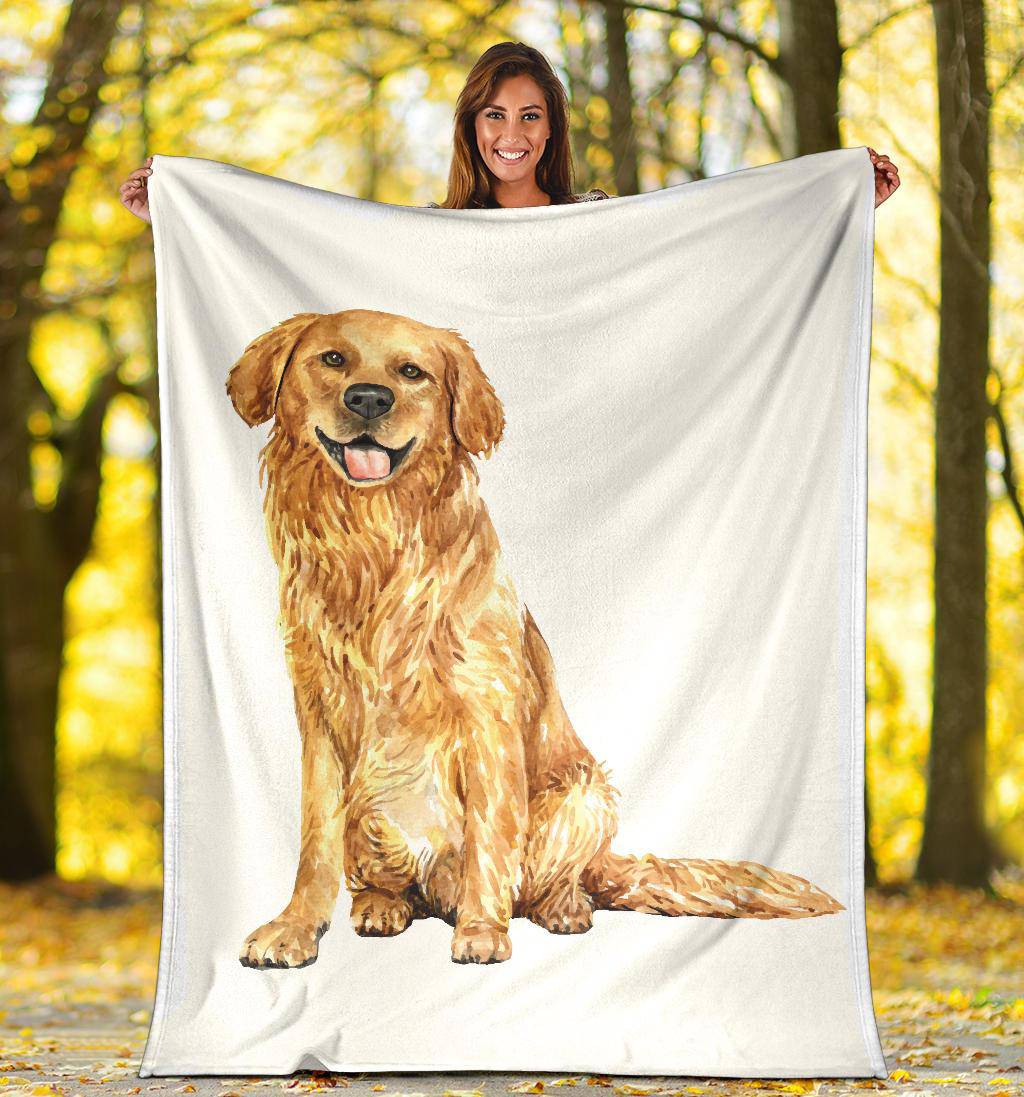 Hand Drawn Golden Retriever Premium Blanket, Watercolour Illustration - Top Content | POD Collection | Free Shipping