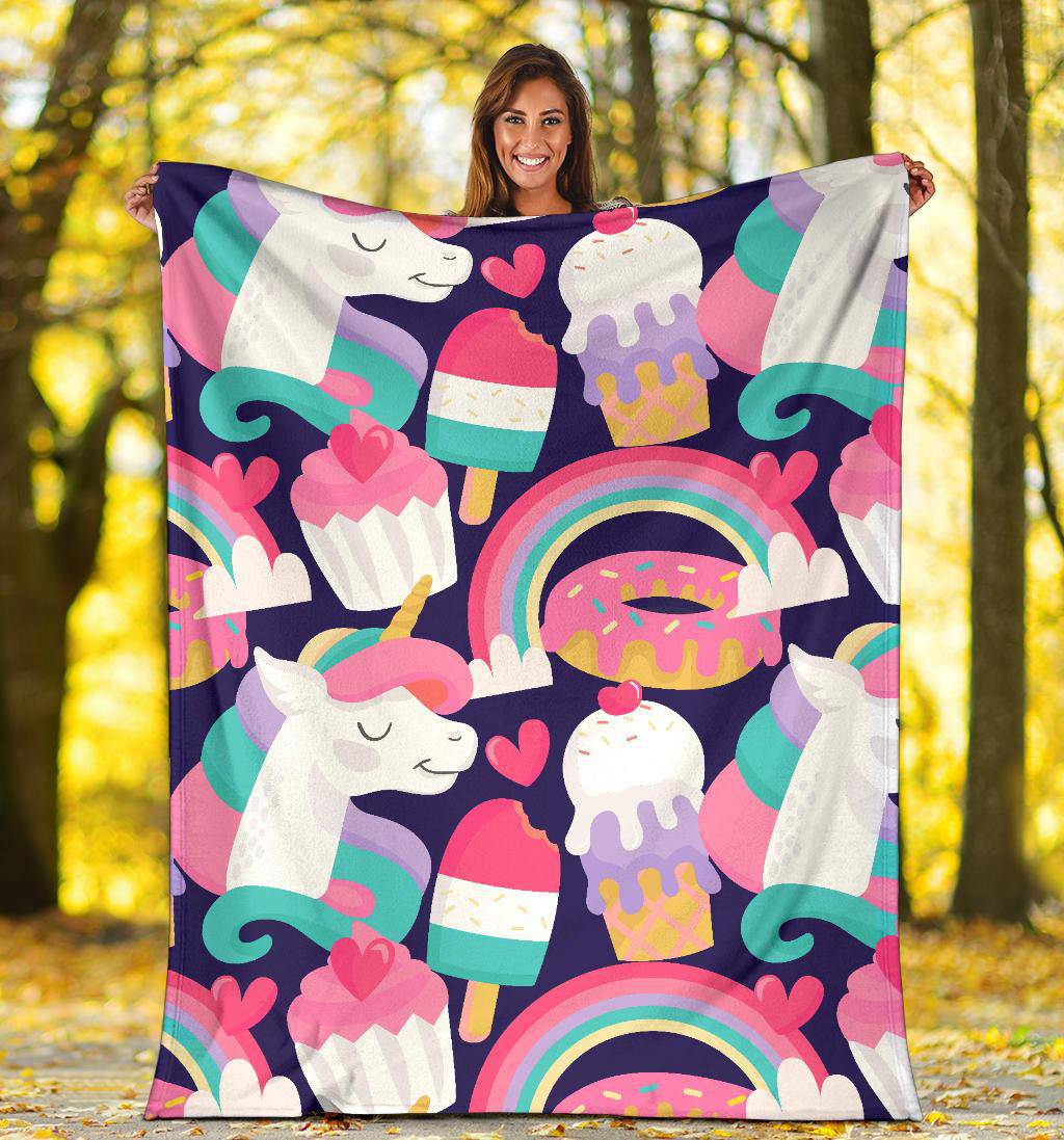 Unicorn Ice Cream Muffins Donuts Cartoon Premium Blanket - Top Content | POD Collection | Free Shipping