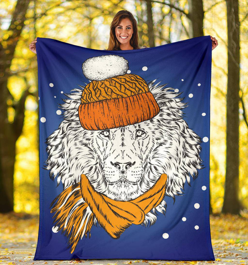 Stylish Winter Lion Cartoon Premium Blanket - Top Content | POD Collection | Free Shipping