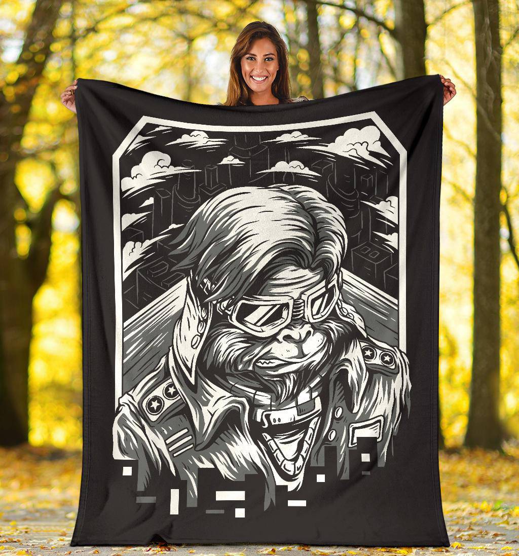 Space Monkey Black and White Art Premium Blanket - Top Content | POD Collection | Free Shipping