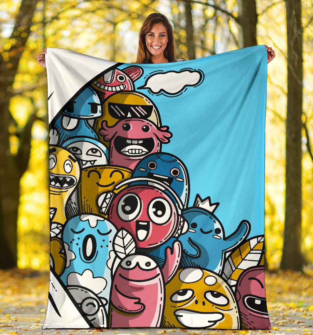 Cute Friendly Hand Drawn Monsters Premium Blanket - Top Content | POD Collection | Free Shipping