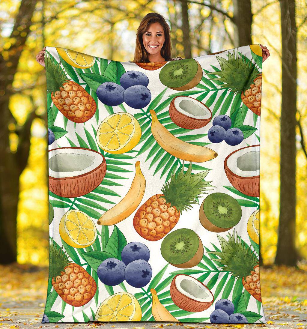 Exotic Fruit Pattern Banana Coconut Kiwi Pineapple Premium Blanket - Top Content | POD Collection | Free Shipping