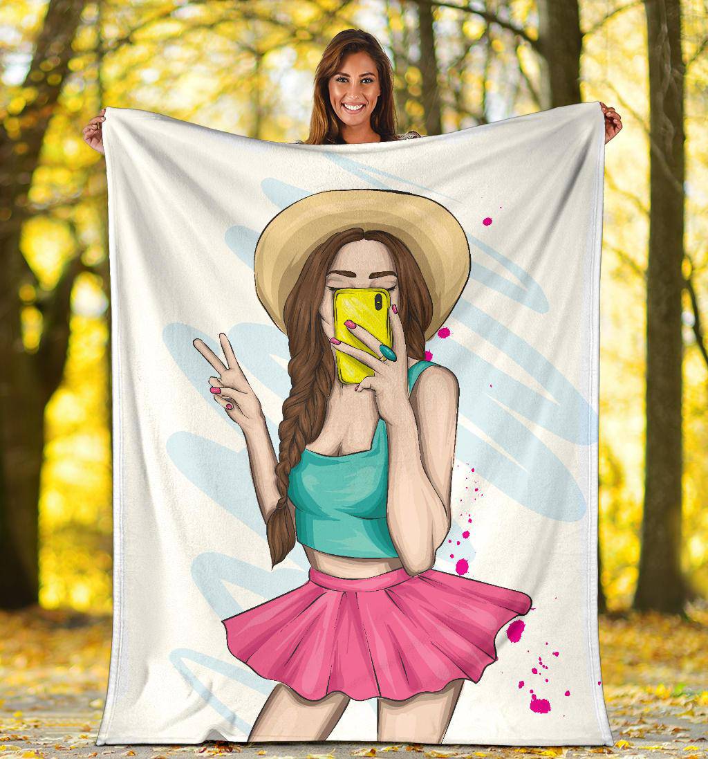 Selfie Stylish Girl Cartoon Premium Blanket - Top Content | POD Collection | Free Shipping