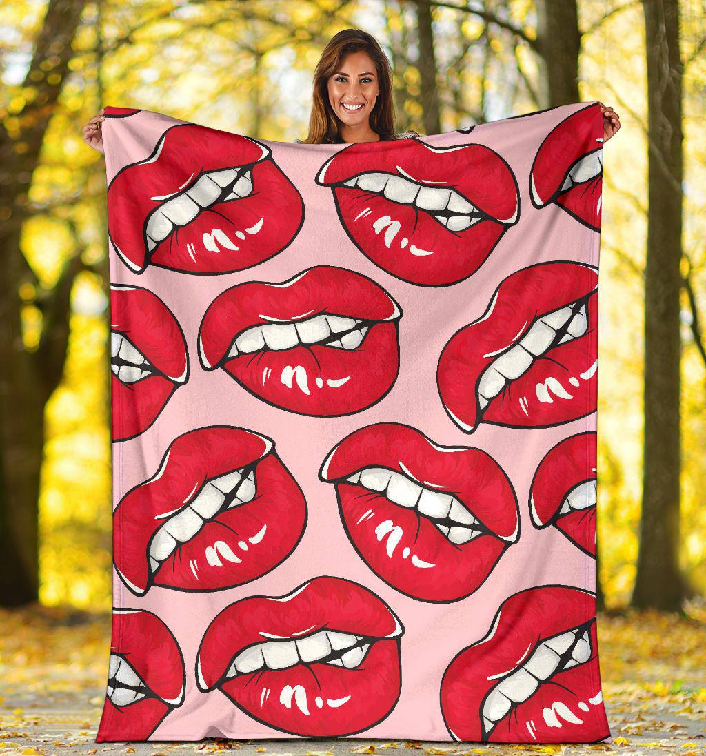 Sexy Red Lips Seamless Pattern Fashion Cartoon Premium Blanket - Top Content | POD Collection | Free Shipping