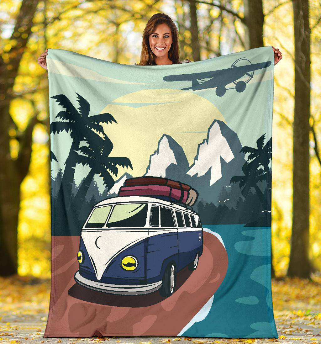 Tropical Van Vacation Cartoon Premium Blanket - Top Content | POD Collection | Free Shipping