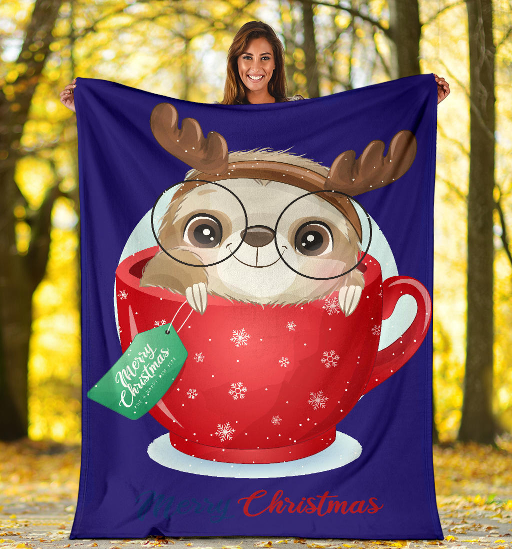 cute doodle sloth christmas day with watercolor blue blanket - Top Content | POD Collection | Free Shipping