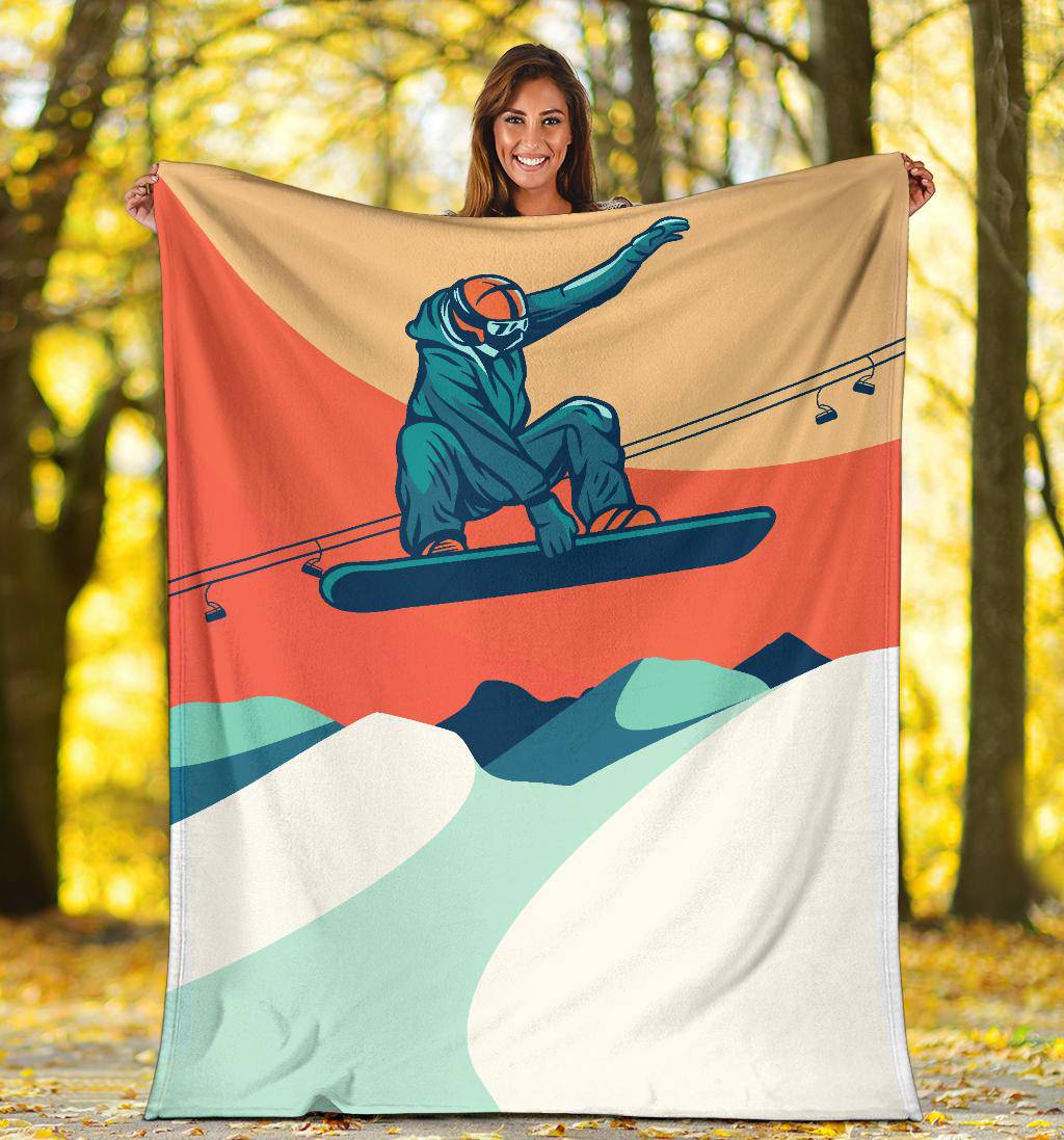 Flying Vintage Snowboarding Cartoon Illustration Premium Blanket - Top Content | POD Collection | Free Shipping